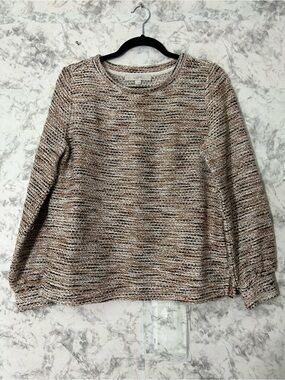 LOFT Neutral Marled Crewneck Sweater in Taupe, Cream & Black